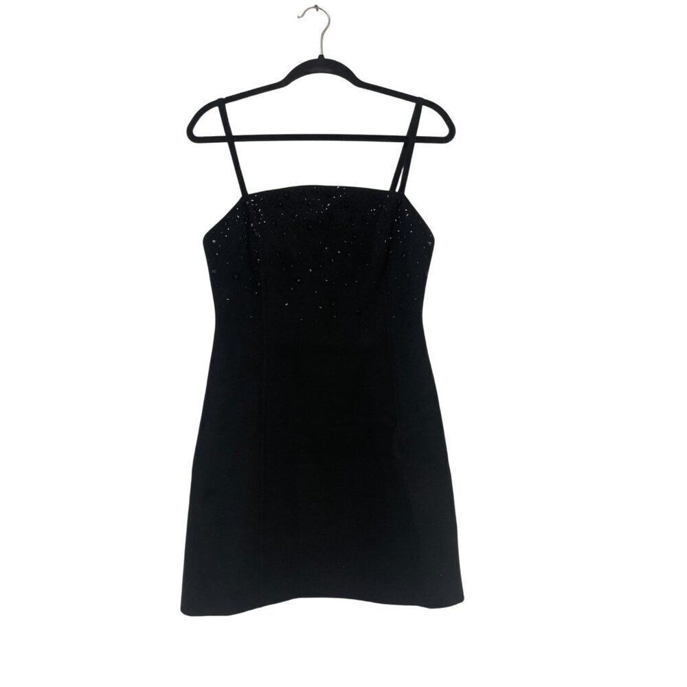 Massimo Dutti Womens Mini Dress Medium Black Beaded Prom Semi Wool 9210/954 NWT